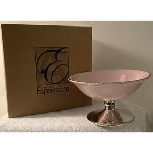 Avon Expressions 2008 Candy Dish Bonbonierre  5" Pink and  Silver Chrome  Box